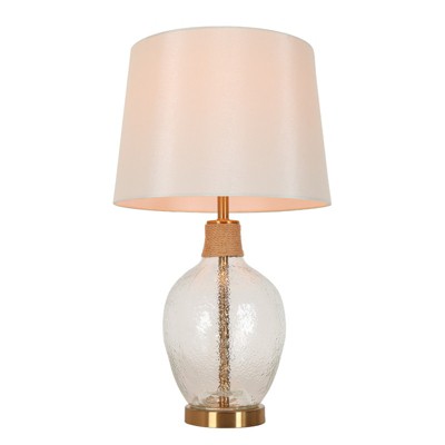 LNC Flabellum 25.5-in Modern Bedside/Standard Table Lamps, Polished Gold and Clear Ripple Glass with Fabric Shade
