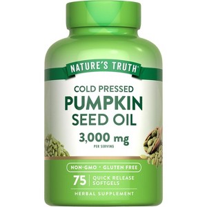 Nature's Truth Pumpkin Seed Oil | 3000mg | 75 Softgels | Cold Pressed Herbal Supplement | Non-GMO & Gluten Free Supplement - 1 of 4