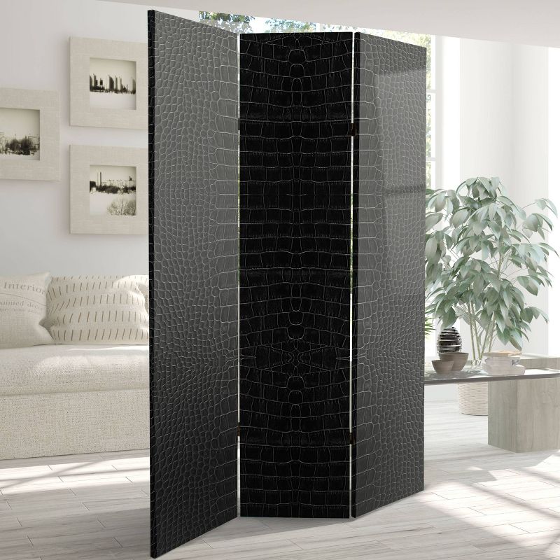 6&#34; Double Sided Crocodile Print Canvas Room Divider Black - Oriental Furniture, 5 of 7