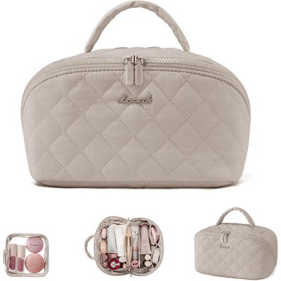 LOVEVOOK Travel Makeup Bag for Women, 2Pcs Set Puffer Waterproof Cosmetic Organizer