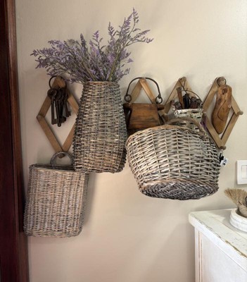 Auldhome Design Wall Hanging Baskets, Gray W/ White, 2pc Set; Small/medium  Wicker Rustic Farmhouse Door : Target