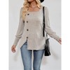 Womens Square Neck Long Sleeve Sweater Blouse Turtleneck Split Hem Faux Button Knitted Sweater T Shirt - 3 of 4