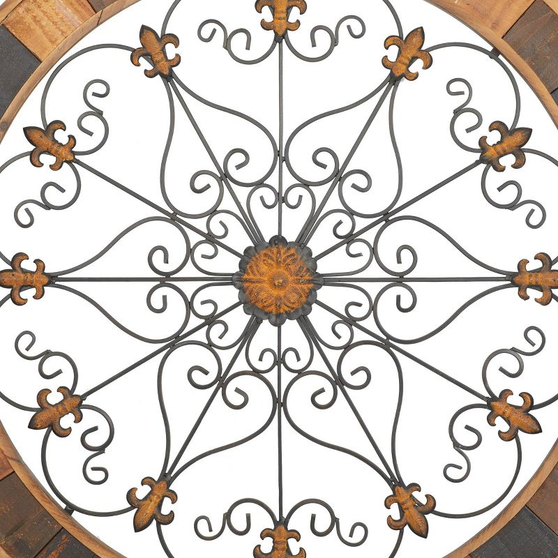 Wood Scroll Arabesque Wall Decor with Metal Fleur De Lis Relief Brown - Olivia &#38; May, 6 of 20
