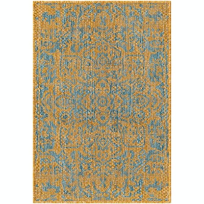 Yellow and Aqua Rectangular Synthetic Outdoor Rug, 2x3