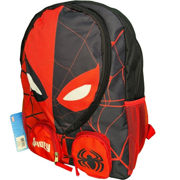 Mochila de Spiderman Head de 16 pulgadas para niños para la escuela, para niños de 3+ años, con 3 bolsillos frontales 3
