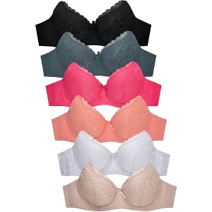 PACK OF 6 MAMIA WOMEN'S PLUS FULL CUP ALLOVER FLORAL LACE BRA (BR4362L) - 1 of 3
