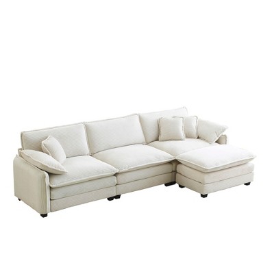 NicBex L-Shaped Corduroy Sectional Sofa,3-seater Couch with Ottoman for Living Room,Apartment,Office