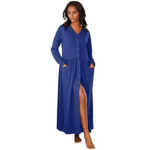 Only Necessities Women's Plus Size Long Snap-Front Knit Lounger - 1 of 4