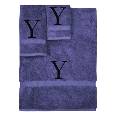 BC BARE COTTON Monogrammed Towel Set, Personalized Gift, Set of 3 - Navy - Black Block