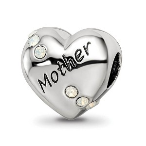 Black Bow Jewelry Sterling Silver with White Crystals Mother Heart Bead Charm - 1 of 4