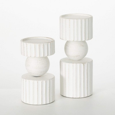 Sullivans 12" & 9" Pillar Candleholder Set of 2, White