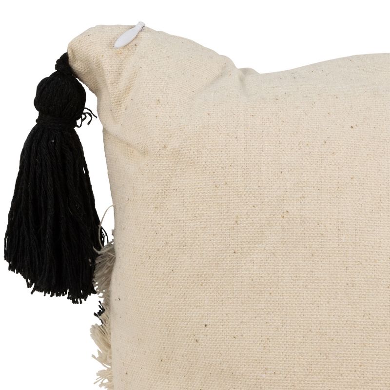 Northlight 15" Beige and Black Boho Cotton Square Throw Pillow with Tassels, 5 of 7