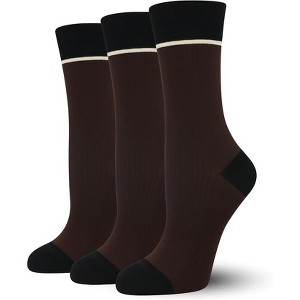 SERISIMPLE Women Viscose Bamboo Womens Crew Socks Dress Chic Colorblock Striped Design Socks 3 Pairs - 1 of 4