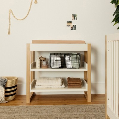 Nantucket Warm White and Honey Changing Table with Open Shelves