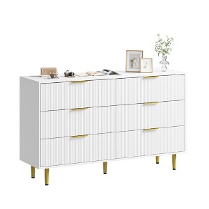 Dresser for Bedroom, Fluted Dressers & Chest of Drawers, Wooden Storage Organizer with Gold Metal Handles & Legs for Living Room, Entryway - 1 of 4
