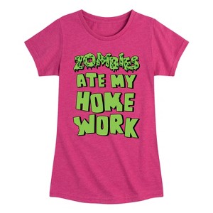 Girls' - Instant Message - Zombies Ate My Homework Fitted Short Sleeve Graphic T-Shirt - 1 of 4