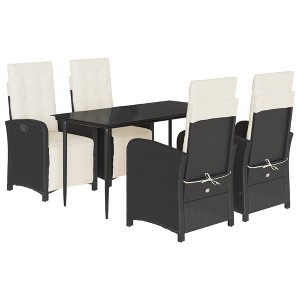 vidaXL 5-Piece Poly Rattan Patio Dining Set - Black Outdoor Furniture with Adjustable Recliner Chairs, Cream White Cushions, Glass Tabletop - 1 of 4