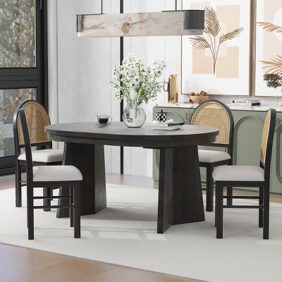 5-Piece Retro Functional Dining Set, Dining Table Set With 1 Extendable Dining Table And 4 Upholstered Chairs-Cuddlewood