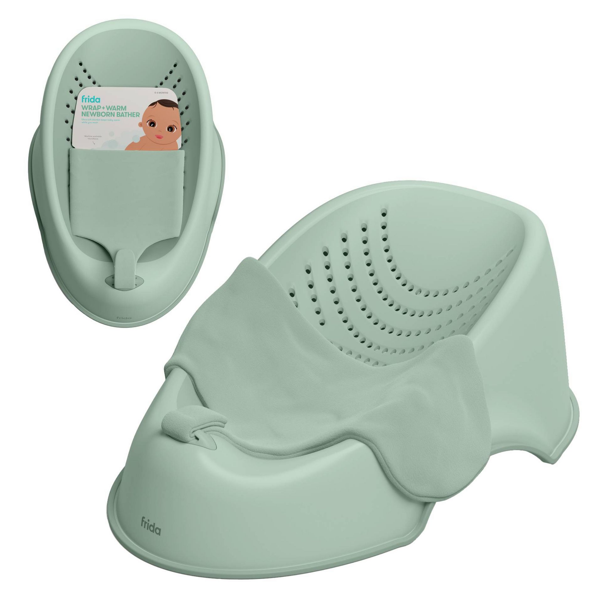 Frida Baby Wrap + Warm Bather with Microfleece Blanket - Sage Green