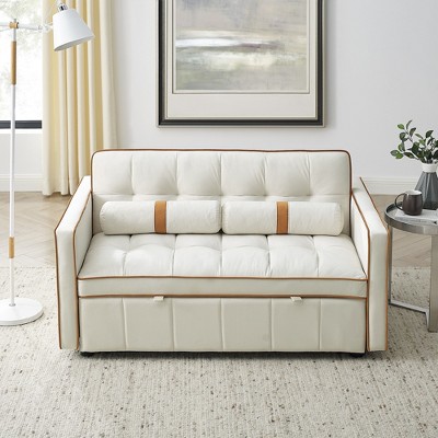 TiramisuBest 3 in1 Pull out Sleep Sofa Bed Loveseat Couch with Adjustable Backrest Side Pockets and Lumbar Pillows for Living Room