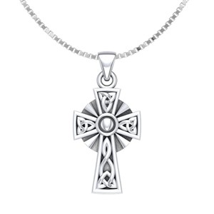 Slickblue Women’s Sterling Silver Irish Celtic Cross Pendant Necklace with 18" Chain, Trinity Knot Symbol Jewelry - 1 of 4