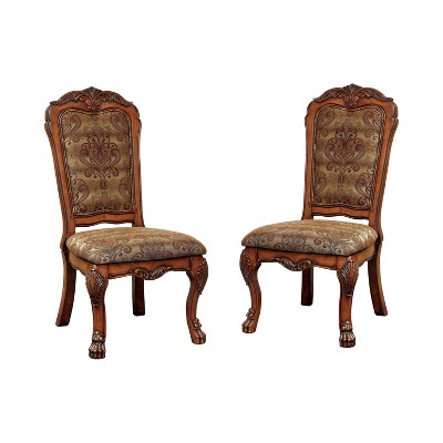 Set of 2 Lion Claw Elegant Carved Side Chair Antique Oak - HOMES: Inside + Out