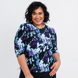 Calypsa Women's Plus Size 3/4 Sleeve Rash Guard UPF 50+ Margaux Swim Top - 1 of 4