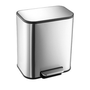 Stainless Steel Trash Can 3.2 Gal/12L with Lid, Step-On Pedal and Inner Bucket, Rectangular Design for Kitchen Office Living Room - 1 of 4