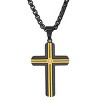 Steeltime 24" two tone black ip and stainless steel with simulated diamond cross pendant - 2 of 4