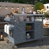 Ridstar 50.25 in. W Solid Wood Outdoor Kitchen Island with Stainless Steel Countertop, Spice Rack & Towel Rack-Grey - 3 of 4