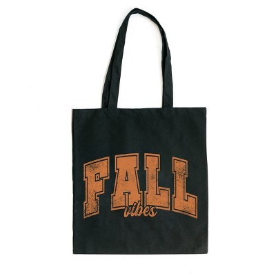 City Creek Prints Fall Vibes Varsity Canvas Tote Bag - 15x16 - Black