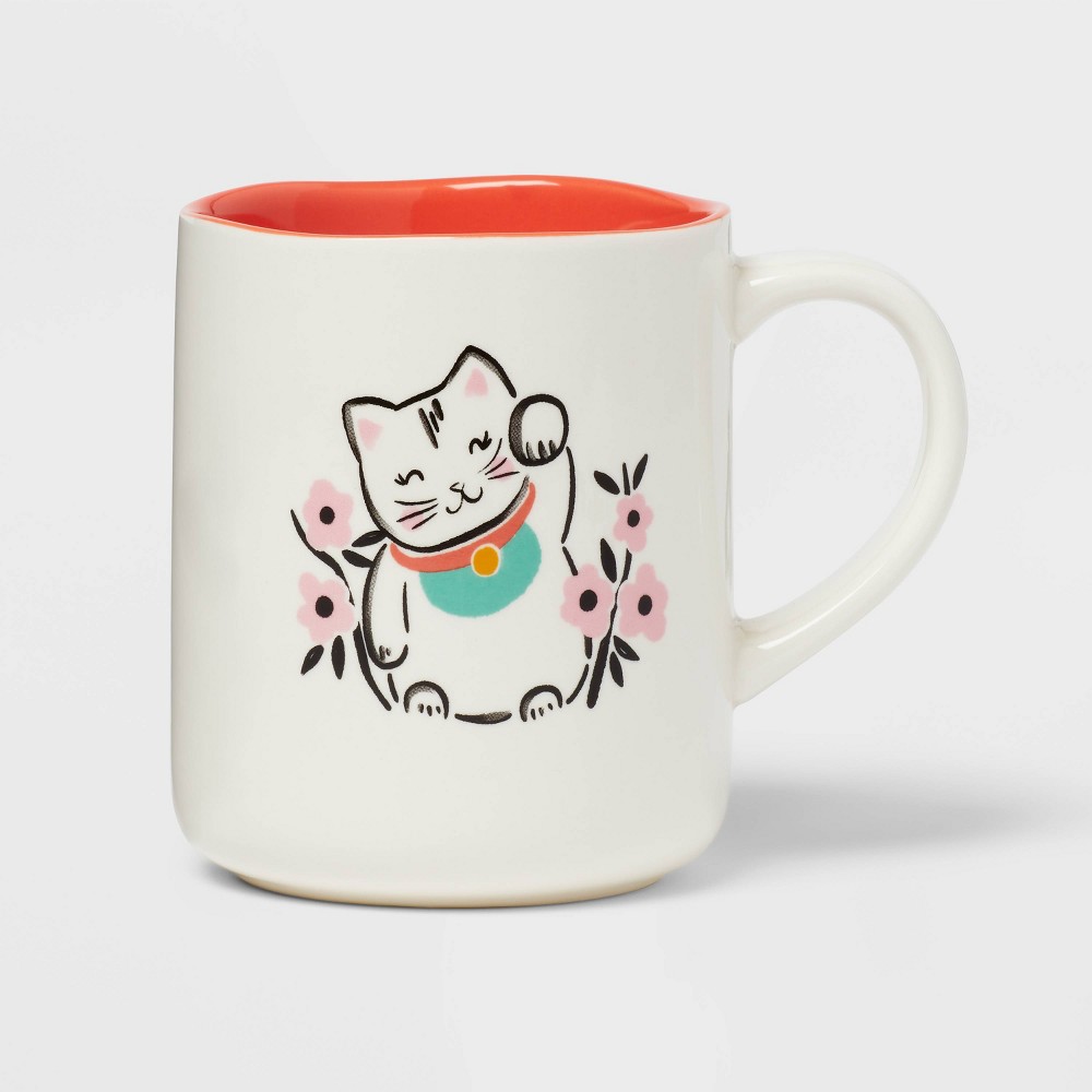 Photos - Glass 16oz Stoneware Cat Mug White - Opalhouse™