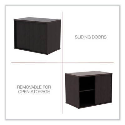 Espresso Woodgrain Laminate Low Storage Cabinet with Sliding Doors