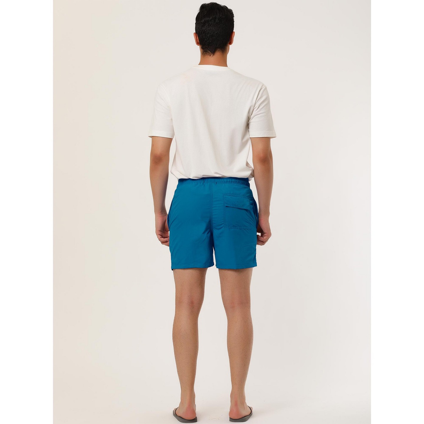 Lars Amadeus Men's Summer Solid Color Lightweight Elastic Waist Beach Swimming Trunks 2 Packs Dark Green/Sky Blue 36, цвет: Пыльный синий — фото 5