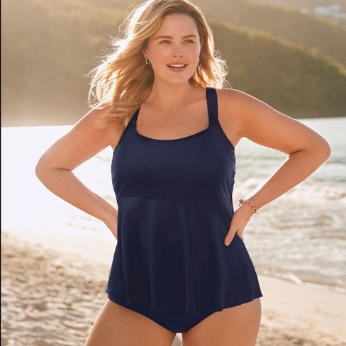 Lands' End Women's Chlorine Resistant Blouson Tummy Hiding Tankini Swimsuit  Top Adjustable Straps - 6 - Deep Sea Navy : Target