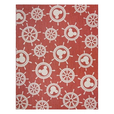 Disney by Gertmenian 6'5"x9'6" Mickey Mouse Maritime Flatweave Indoor Outdoor Accent Rug Red: Durable Polypropylene, Woven Texture