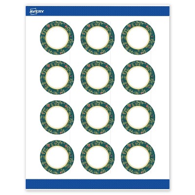Avery Labels, 2" Diameter, Gold-Teal Berries, Matte, 120ct