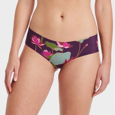 Women's Floral Print Invisible Edge Hipster Underwear - Auden™ Purple Waterlily Floral XS