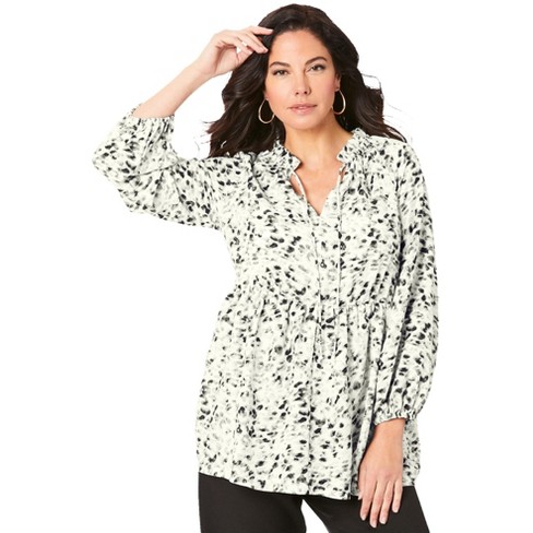 Roaman's Women's Plus Size Tie-neck Georgette Big Shirt. : Target