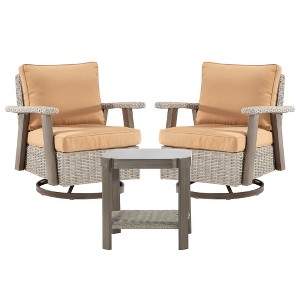YARDSIGHT 3-Piece Rattan Outdoor Furniture, PE Wicker Swivel Patio Chair Set with Cushions and Coffee Table - 1 of 4