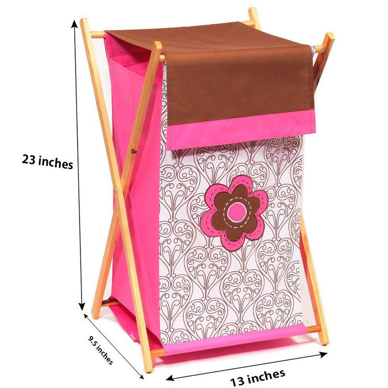 Bacati - Damask Pink/Choco Laundry Hamper with Wooden Frame, 2 of 4