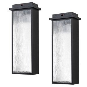 C Cattleya Matte Black Integrated LED Outdoor Hardwired Wall Lantern Sconces with Ripple Tempered Glass - 1 of 4