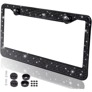 Zone Tech Shiny Bling Rhinestone License Plate Cover Frame –Classic Black Sparkly Crystal Bling Stainless Steel Car Novelty/License Plate Frame - 1 of 4