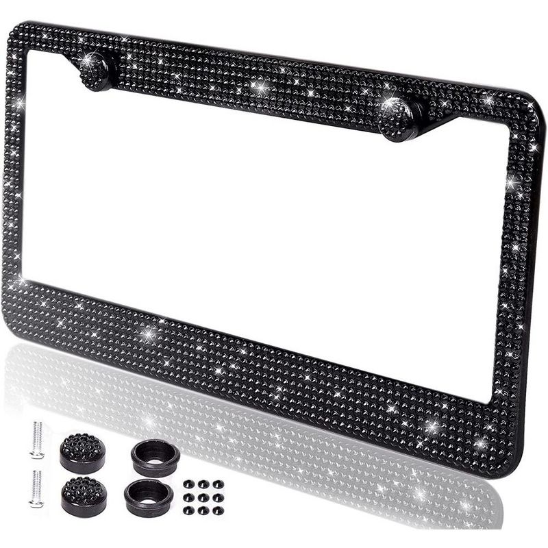 Zone Tech Shiny Bling Rhinestone License Plate Cover Frame –Classic Black Sparkly Crystal Bling Stainless Steel Car Novelty/License Plate Frame, 1 of 6
