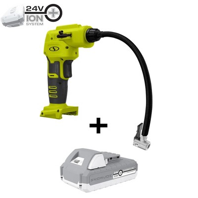 Sun Joe Auto Joe Portable Air Compressor, 24 Volt 2 Ah Cordless Tire Inflator Pump with Battery and Charger for Bike and Pool Accessories, Green