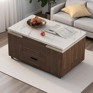 Lift-Up MDF Coffee Table with Storage & Stools - 1 of 4