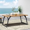 Okak Farmhouse Outdoor Dining Table with Stylish Metal Legs, Patio Dining Table with Wooden Tabletop, Outdoor Table for Backyard, Garden, Brown - 3 of 4