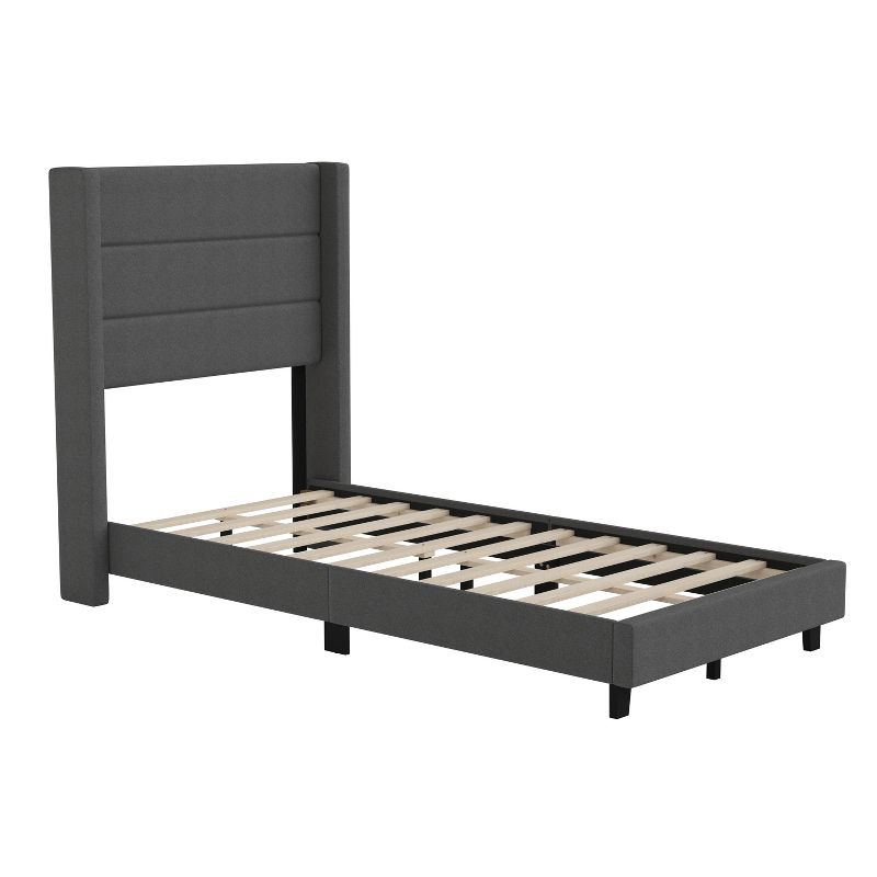 Merrick Lane Modern Platform Bed with Padded Channel Stitched Upholstered Wingback Headboard and Underbed Clearance, 1 of 10