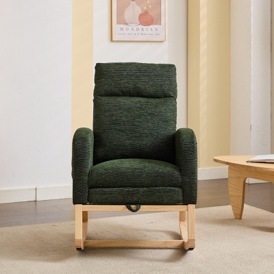 Modern Accent Rocking Recliner Armchair With Wood Legs,Teddy Fabric High Backrest Nursery Rocking Chair With Side Pocket And Leg Rest-Cuddlewood