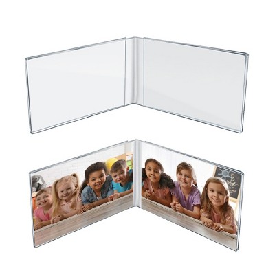 Clear Acrylic Double Photo Holder, Side by Side Dual Frame, 7"W x 5"H, 2-Pack